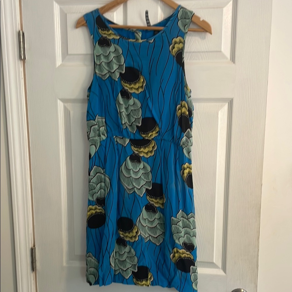 Anthropologie Blue Floral Sleeveless Dress